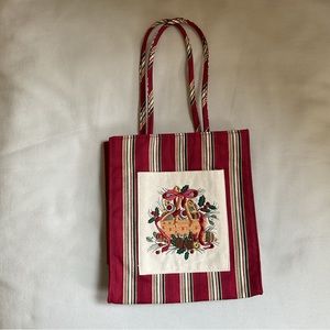 Longaberger Holiday Stripe Reusable Fabric Small Gift Tote Bag